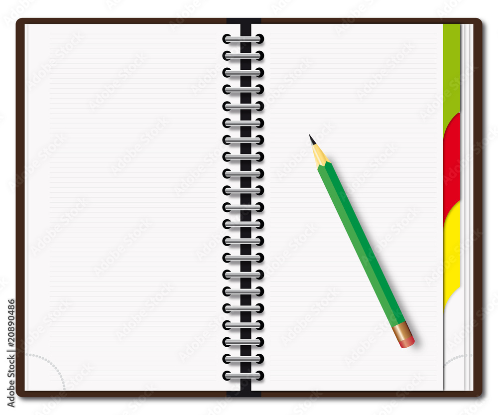 Open diary with the green pencil Open diary with the green pencil