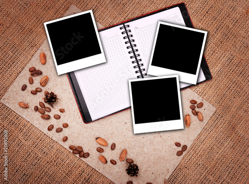 open notebook with polaroid