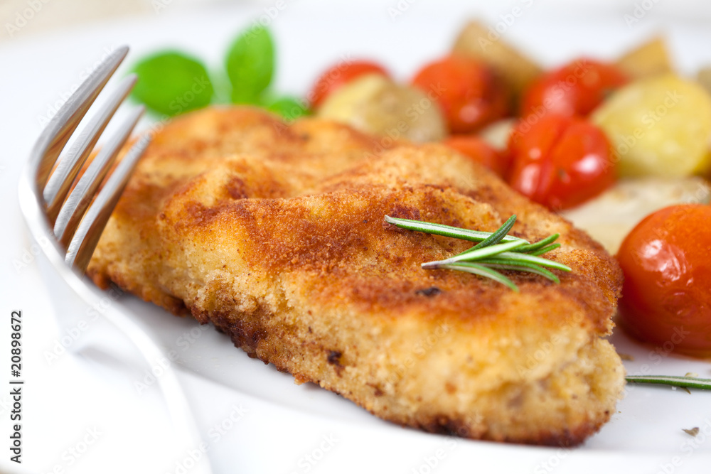 Schnitzel with baked vegetables and herbs Schnitzel with baked vegetables and herbs