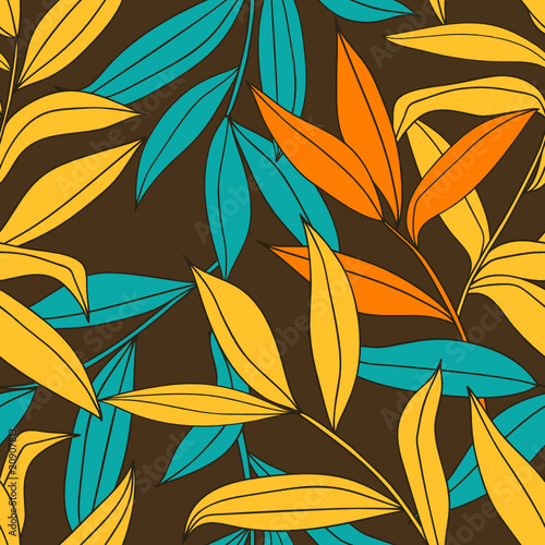 Bamboo leaves seamless pattern in warm color palette vector
