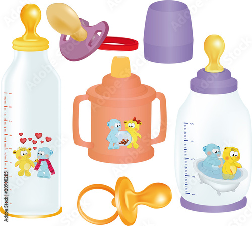 set of small bottles and a dummy for the kid