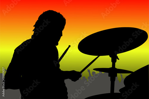 Obraz na plátně Vector illustration of percussionist black silhouette