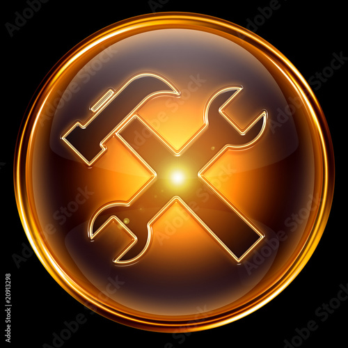 Tools icon golden, isolated on black background