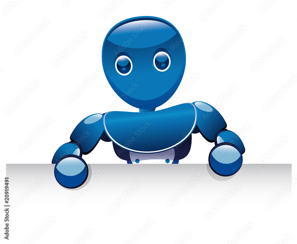 Robot avec un panneau explicatif blanc Robot avec un panneau explicatif blanc