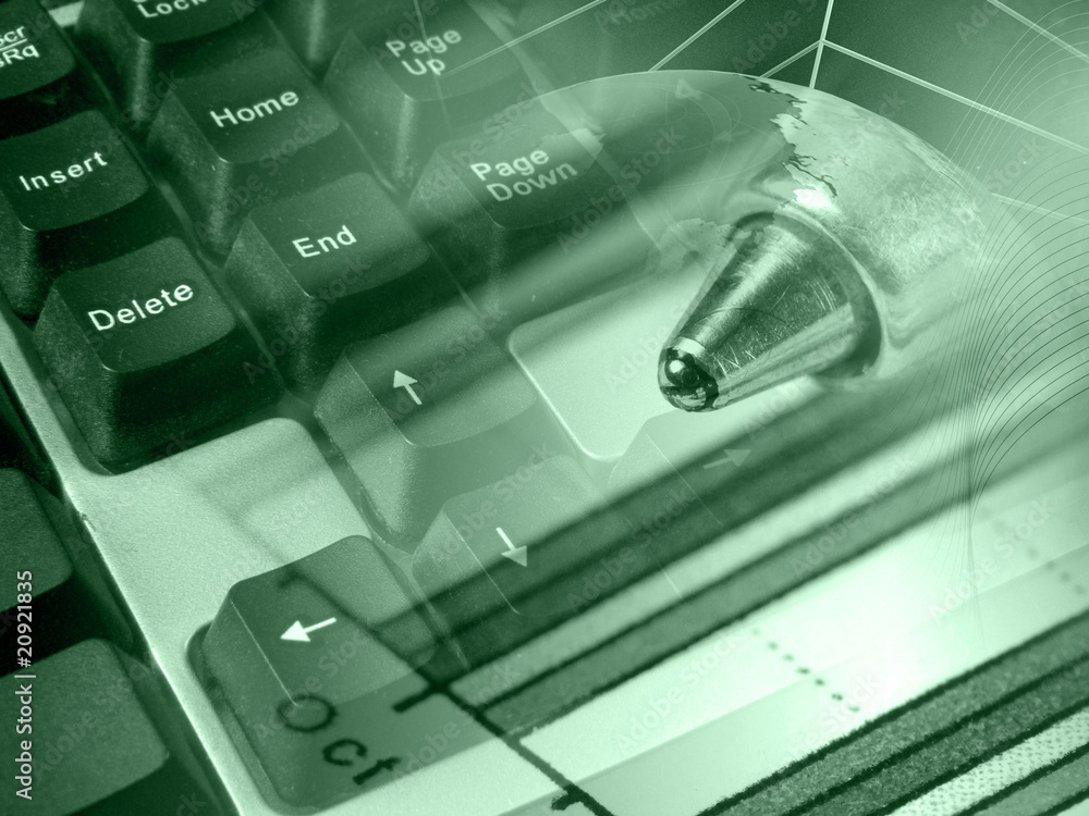 Naklejka premium Pen, graph and globe