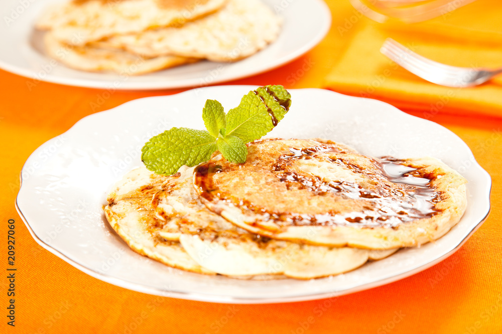 pancakes drizzled in caramel