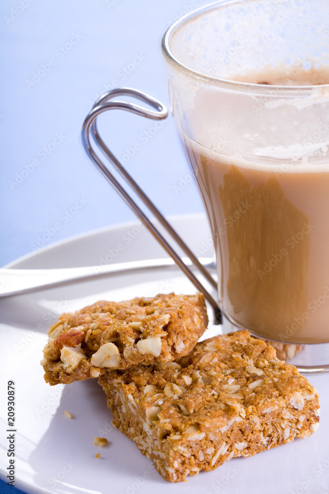 Coffee break with muesli and oats biscuits Coffee break with muesli and oats biscuits