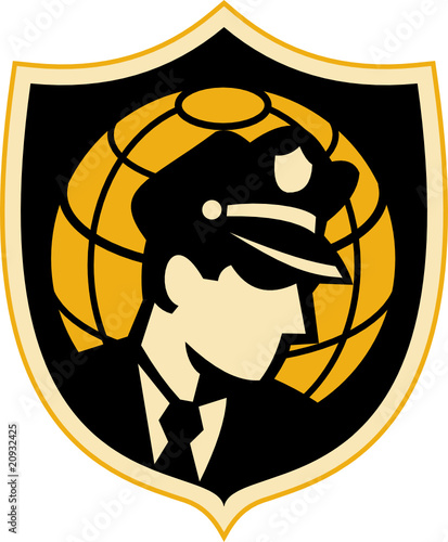 Security guard or police office with globe shield