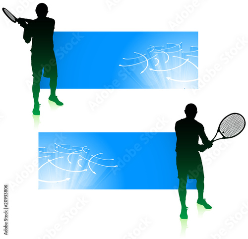 Tennis Player with Blue Banners