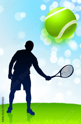 Tennis Player on Lens Flare Nature Background