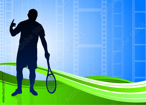 Tennis Player on Abstract Film Reel Background