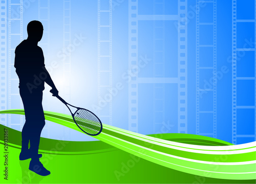 Tennis Player on Abstract Film Reel Background