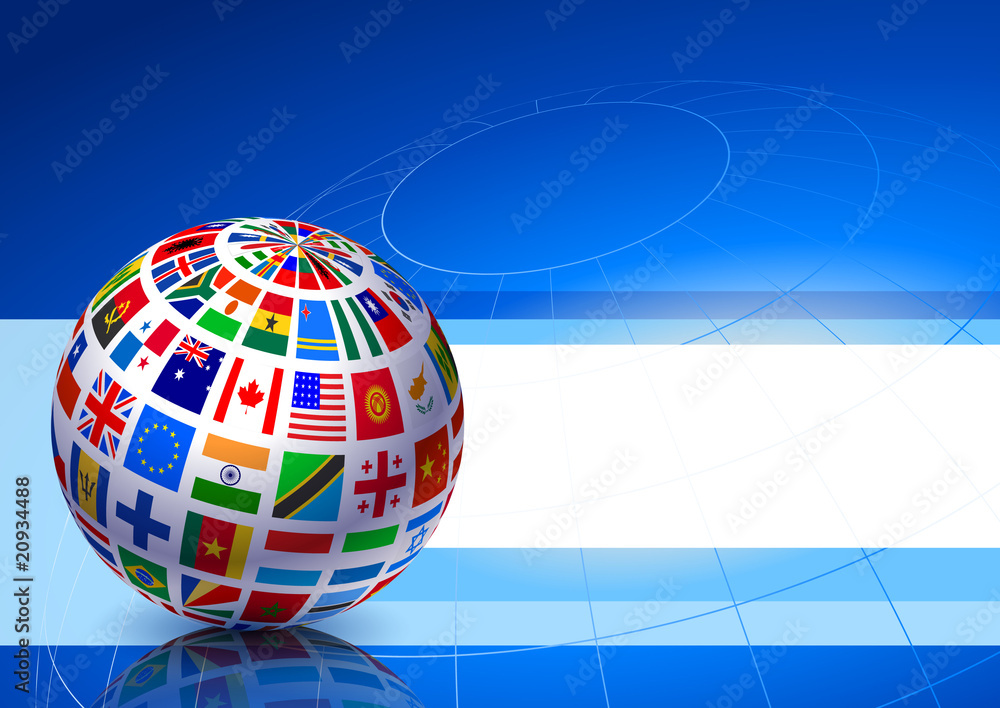 Flags Globe on Blue Abstract Background Flags Globe on Blue Abstract Background