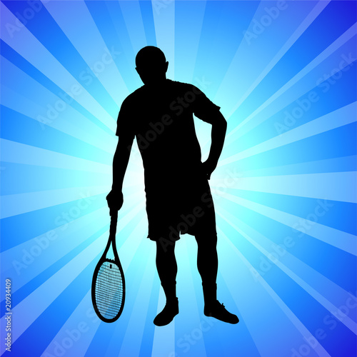 Tennis Player on Abstract Blue Background