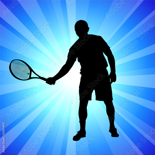 Tennis Player on Abstract Blue Background