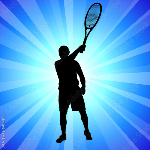 Tennis Player on Abstract Blue Background