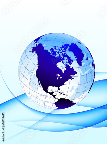 Globe on abstract blue background