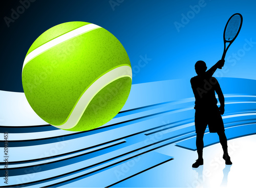 Tennis Player on Abstract Blue Background