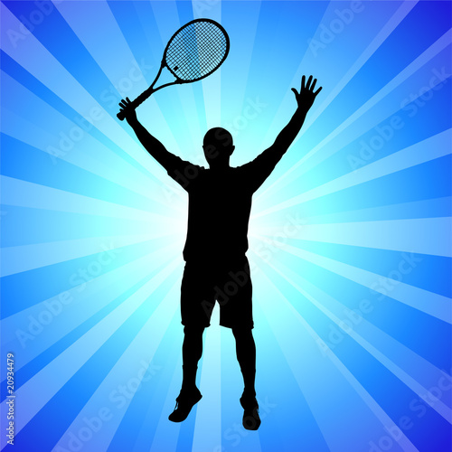 Tennis Player on Abstract Blue Background