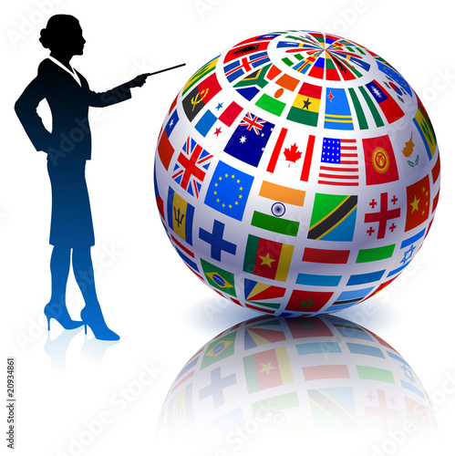 Businesswoman presenting Flags Globe