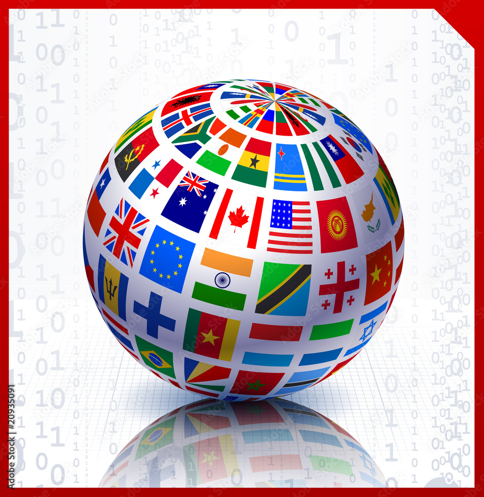 Flags Globe on Binary Code Background Flags Globe on Binary Code Background