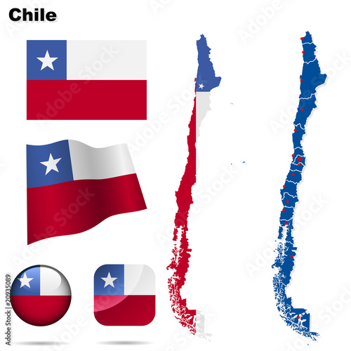 Chile vector set. Shape, flags and icons.
