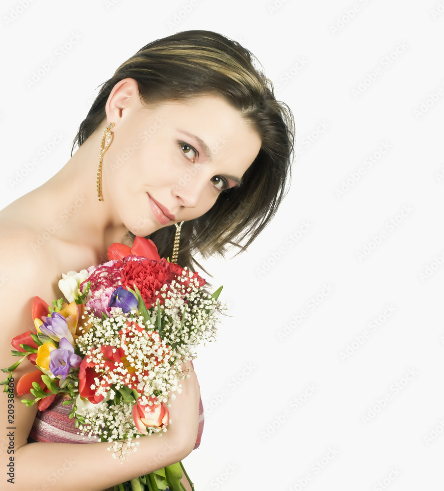 Fototapeta premium girl holding spring flowers
