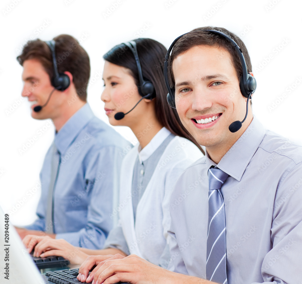 Ambitious customer service agents working in a call center