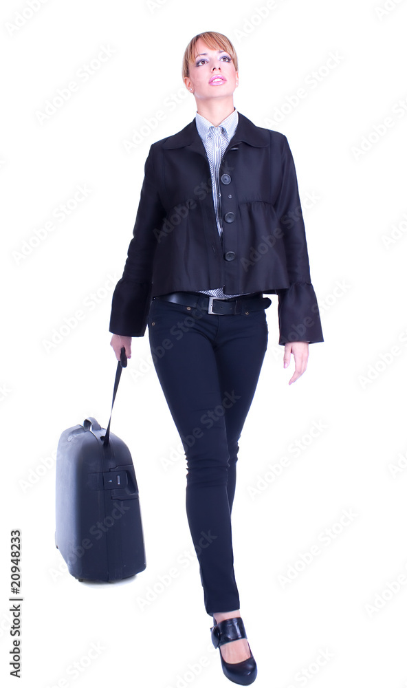 Beautiful woman has arrived from long trip Beautiful woman has arrived from long trip