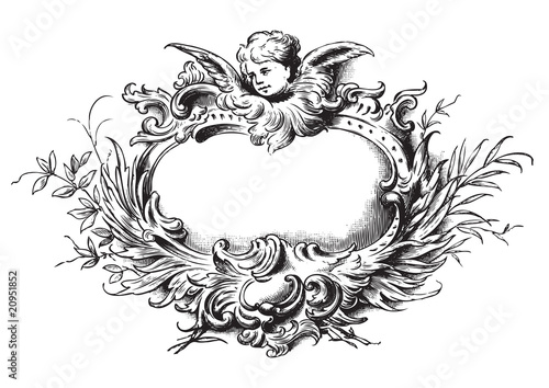 Slika na platnu antique floral frame engraving (vector)