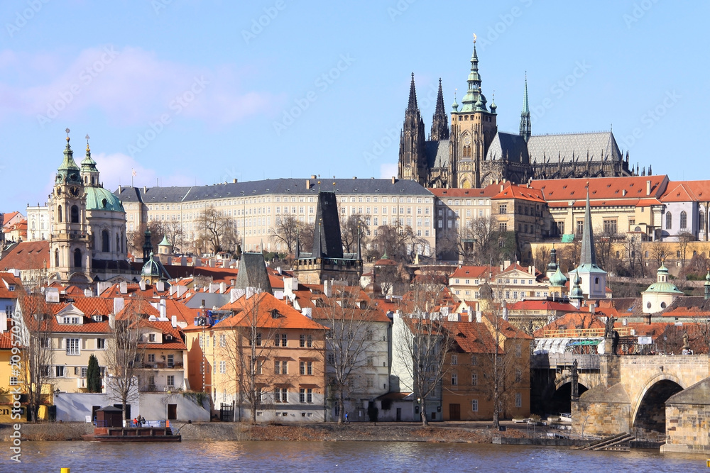 Early Spring in Prague - gothic Castle above the River Vltava