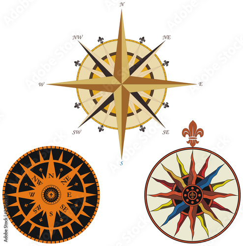 Set of vintage vector compasses