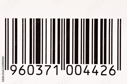 close up of black and white barcode with numbers photo