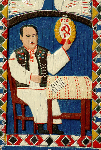 Fotografi Painted cross from the Merry cemetery of Sapanta, Maramures