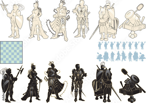 beautiful chess pieces made in the form of silhouettes of armed
