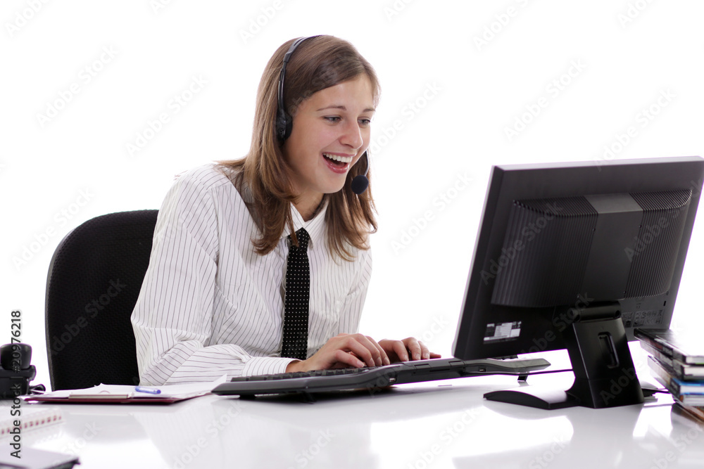 Close-up face of smiling woman in headphones Close-up face of smiling woman in headphones