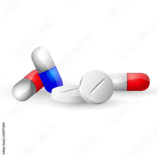 blue and red tablets and capsules
