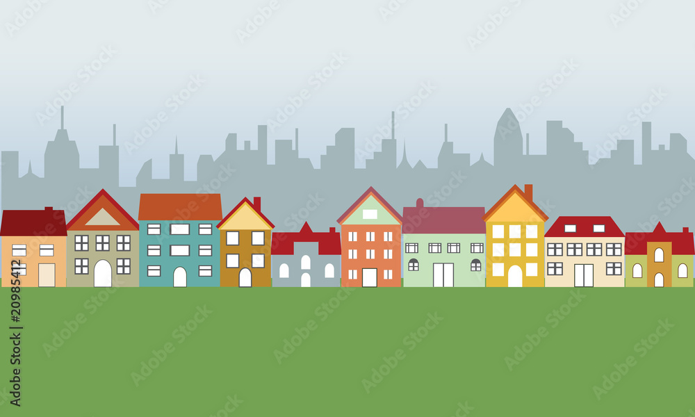 Naklejka premium Suburban houses and city