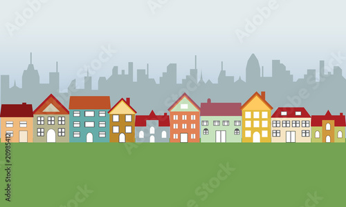 Suburban houses and city