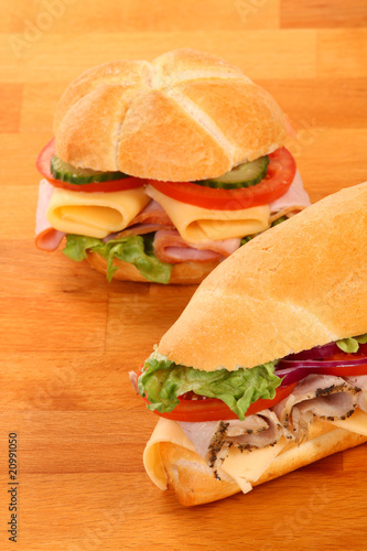Delicious ham, cheese and salad sandwiches