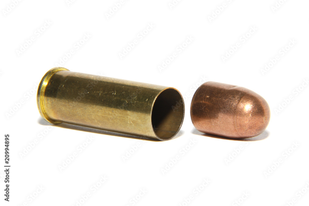44 caliber magnum pistol cartridge case with 9mm bullet Stock Photo
