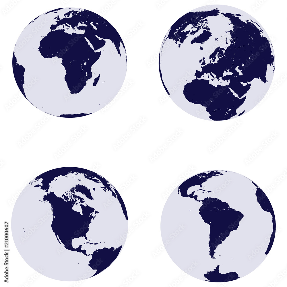 Earth globes with 4 continents