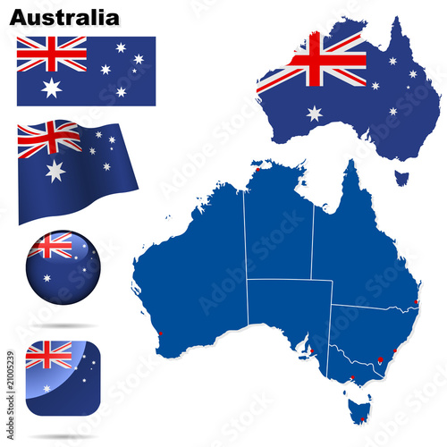 Australia vector set. Shape, flags and icons.
