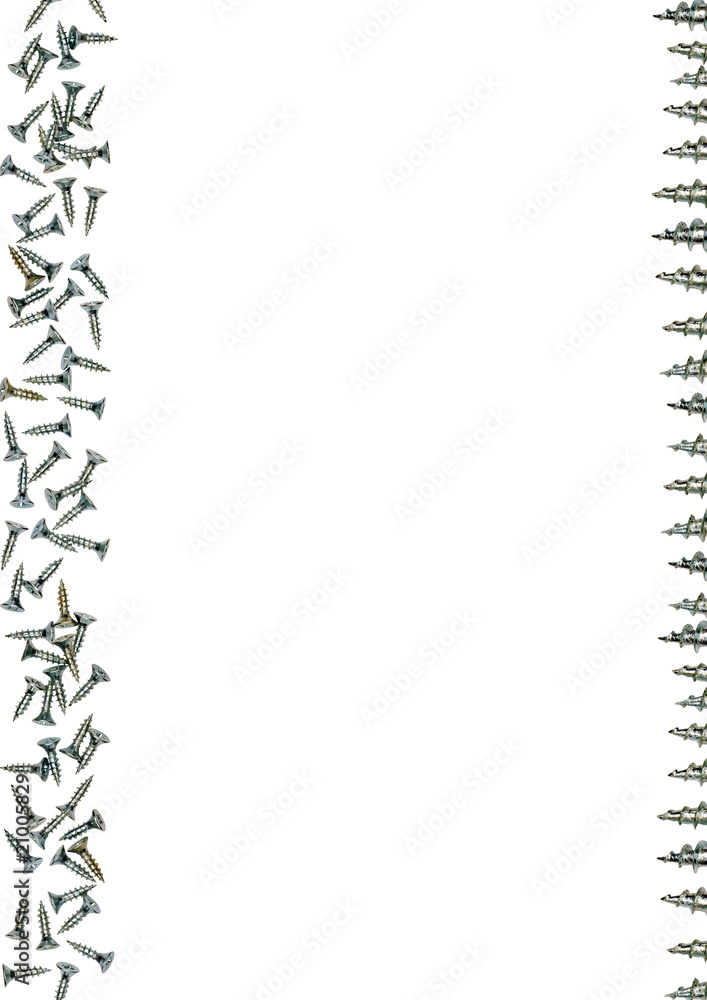 Silver metallic screws frame with a white background Silver metallic screws frame with a white background