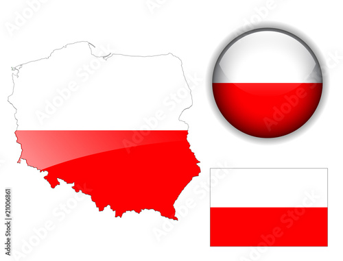 Poland flag, map and glossy...