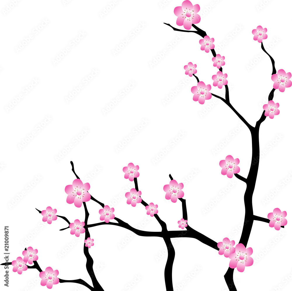 Fototapeta premium Oriental cherry branch. Vector Illustration