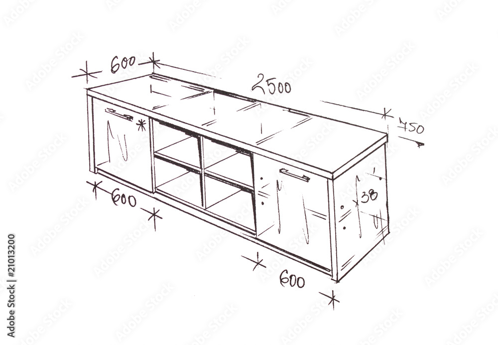 Modern interior design cupboard freehand drawing. Stock Photo Adobe Stock