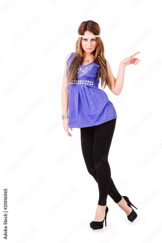 Fototapeta premium Attractive young girl in blue dress