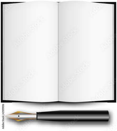 fountain ink pen and open book