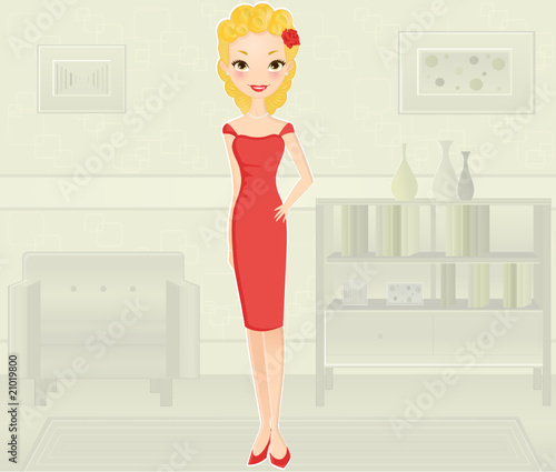 Blond woman in her room